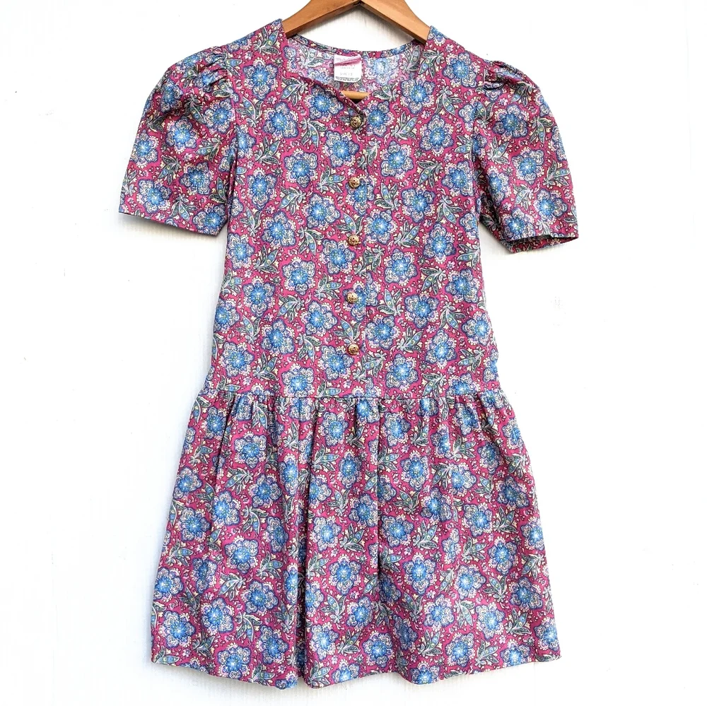VINTAGE Michelle Lynn Victorian Floral Sweetheart Neckline Girls Dress